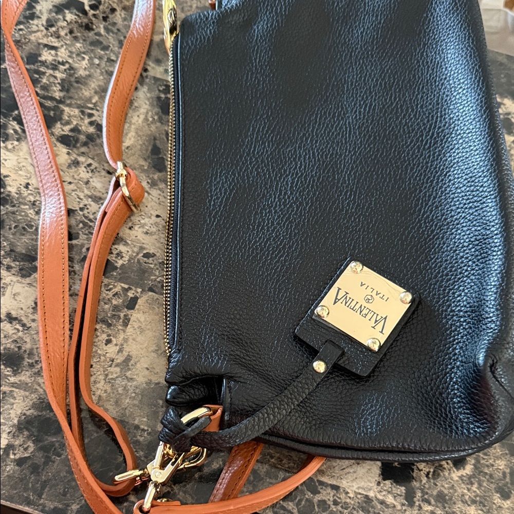 Valentina Black Leather Crossbody with Tan Strap - Picture 8 of 9